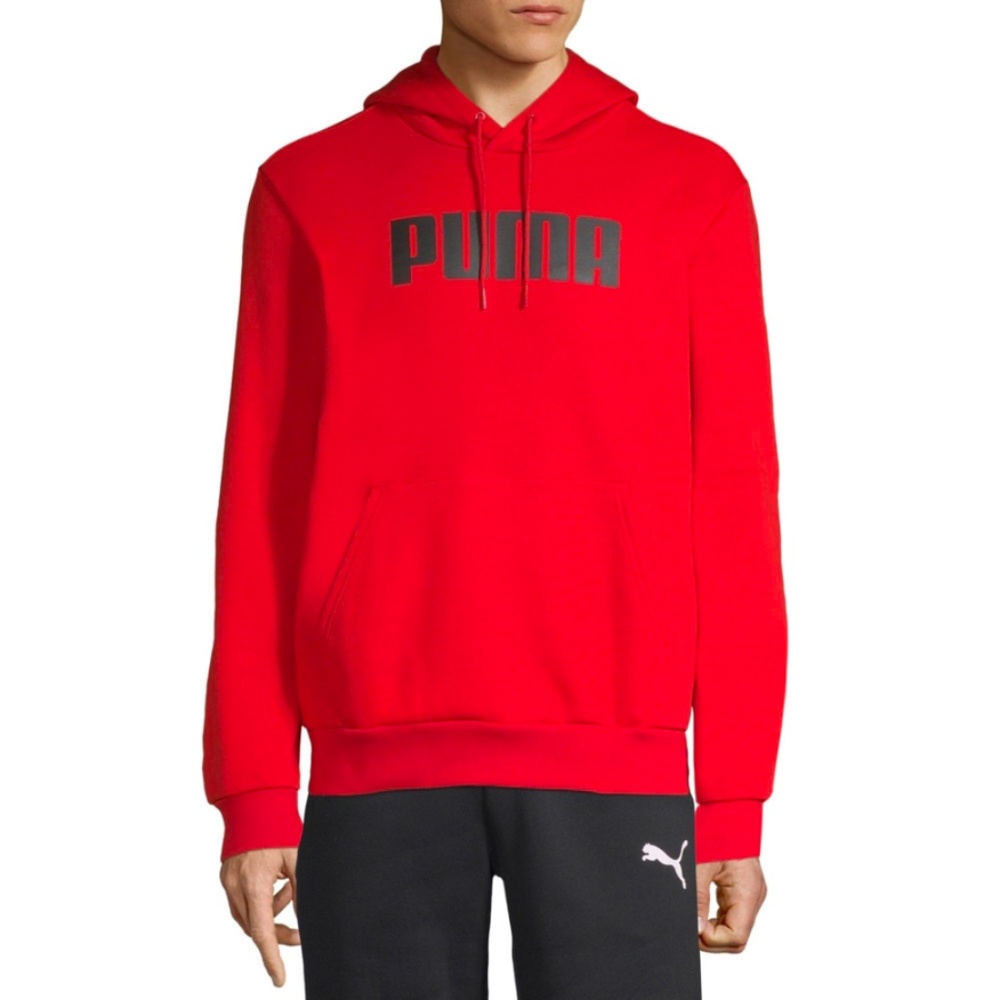 NEW  RED MEN'S PUMA  Pullover  Fleece lined HOODY LOGO HOODIE SZ XL